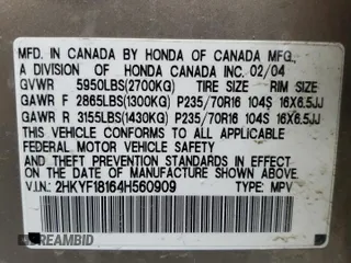 2004 Honda Pilot LX z VIN 2HKYF18164H560909, wystawiony jako Copart lot #53088025 z przebiegiem 253 699 mil mil oraz Czysty tytuł • Clean title. Historia ofert i sprzedaży dostępna na DreamBid. Obrazek 13.