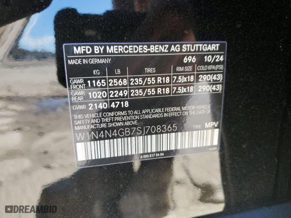 2025 Mercedes-Benz GLA with VIN W1N4N4GB7SJ708365, listed as a Copart auction lot 47927145 with 1,088 mi miles and Clean Title. Bid and sale history available at carsss.com. Image 13.