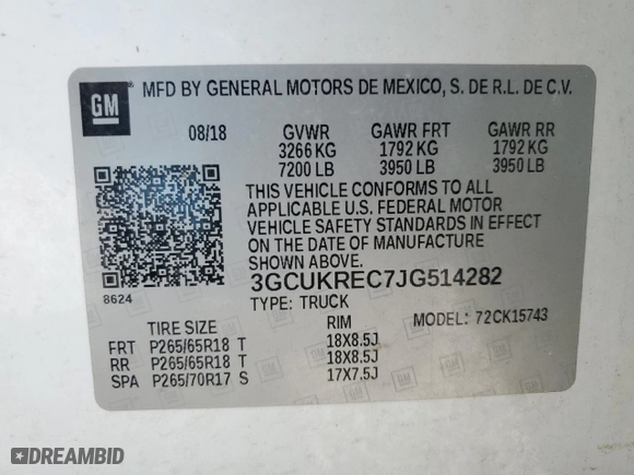 2018 Chevrolet Silverado 1500 LT with VIN 3GCUKREC7JG514282, listed as a Copart auction lot 51233285 with 201,593 mi miles and Clean Title. Bid and sale history available at carsss.com. Image 12.