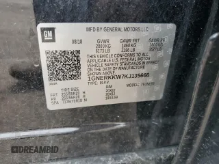 2019 Chevrolet Traverse Premier z VIN 1GNERKKW7KJ135666, wystawiony jako Copart lot #55920135 z przebiegiem 105 812 mil mil oraz Szkoda całkowita • Salvage title. Historia ofert i sprzedaży dostępna na DreamBid. Obrazek 13.