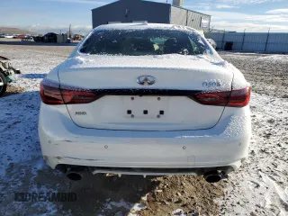 2021 Infiniti Q50 Red Sport 400 with VIN JN1FV7DR7MM880385, listed as a Copart auction lot 44394645 with 48,343 mi miles and Salvage title. Bid and sale history available at DreamBid. Image 6.