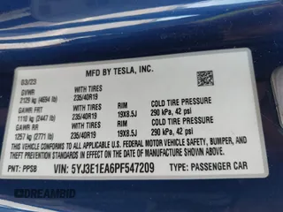 2023 Tesla Model 3 z VIN 5YJ3E1EA6PF547209, wystawiony jako IAAI lot #42511077 z przebiegiem 6 125 mil mil oraz . Historia ofert i sprzedaży dostępna na DreamBid. Obrazek 9.