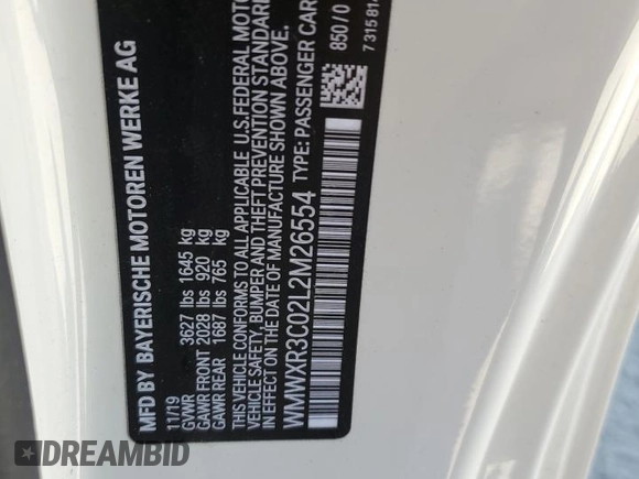2020 MINI Hardtop Cooper with VIN WMWXR3C02L2M26554, listed as a Copart auction lot 64797225 with 35,180 mi miles and Salvage title. Bid and sale history available at DreamBid. Image 12.