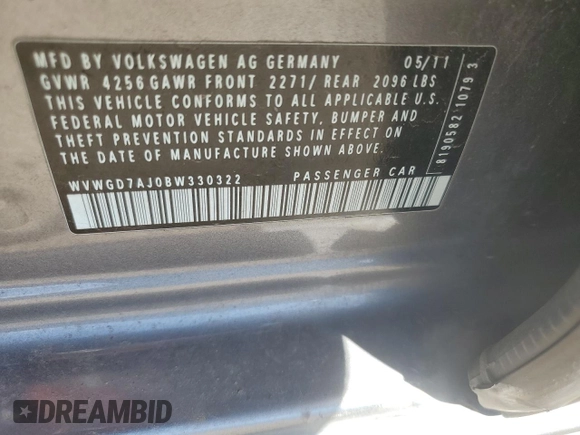 2011 Volkswagen GTI w/Sunroof & Navi PZEV z VIN WVWGD7AJ0BW330322, wystawiony jako Copart lot #54681375 z przebiegiem 139 418 mil mil oraz Szkoda całkowita • Salvage title. Historia ofert i sprzedaży dostępna na DreamBid. Obrazek 12.