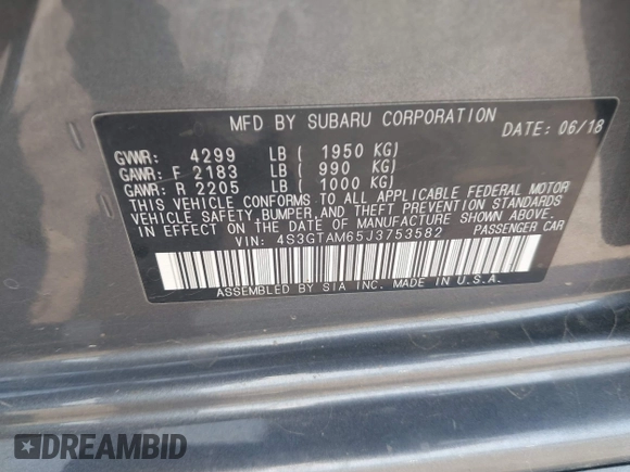 2018 Subaru Impreza Special Sports with VIN 4S3GTAM65J3753582, listed as a IAAI auction lot 42123590 with 112,846 mi miles and . Bid and sale history available at DreamBid. Image 9.