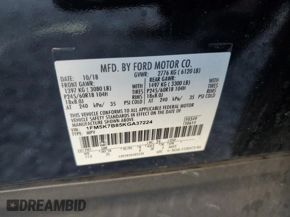 2019 Ford Explorer with VIN 1FM5K7B85KGA37224, listed as a Copart auction lot 55700345 with 78,472 mi miles and Salvage title. Bid and sale history available at DreamBid. Image 14.