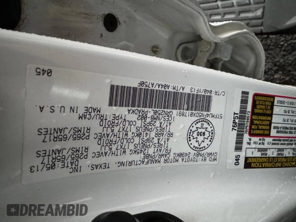 2013 Toyota Tacoma with VIN 5TFMU4FN5DX017891, listed as a Copart auction lot 50106805 with 136,651 mi miles and Salvage Title. Bid and sale history available at carsss.com. Image 10.