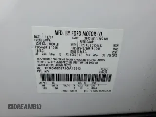 2018 Ford Explorer XLT с VIN 1FM5K8D87JGA16943, выставлен на аукционе Copart как лот 57032645 с пробегом 63 752 миль миль и Списание • Salvage title. История ставок и продаж доступна на DreamBid. Изображение 13.