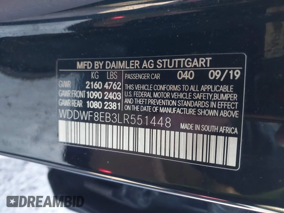 2020 Mercedes-Benz C 300 с VIN WDDWF8EB3LR551448, выставлен на аукционе IAAI как лот 41216796 с пробегом 100 472 миль миль и . История ставок и продаж доступна на DreamBid. Изображение 9.