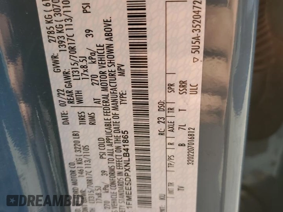 2022 Ford Bronco with VIN 1FMEE5DPXNLB41865, listed as a Copart auction lot 88532235 with 44,694 mi miles and Salvage Title. Bid and sale history available at DreamBid. Image 12.