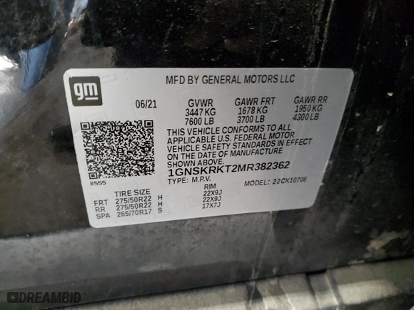 2021 Chevrolet Tahoe RST with VIN 1GNSKRKT2MR382362, listed as a Copart auction lot 88343115 with 88,198 mi miles and Salvage Title. Bid and sale history available at carsss.com. Image 12.