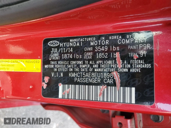 2014 Hyundai Accent GS with VIN KMHCT5AE8EU189813, listed as a Copart auction lot 60126745 with 120,663 mi miles and Salvage title. Bid and sale history available at DreamBid. Image 12.