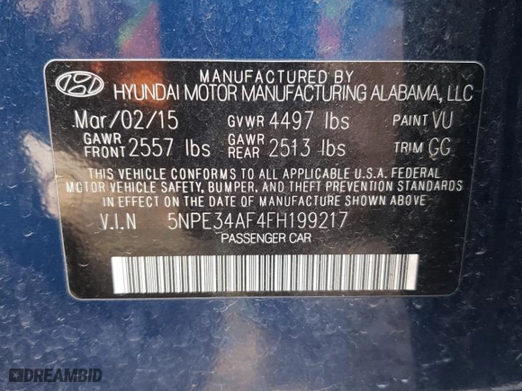 2015 Hyundai Sonata 2.4L Sport with VIN 5NPE34AF4FH199217, listed as a Copart auction lot 42908335 with 77,888 mi miles and Salvage Title. Bid and sale history available at carsss.com. Image 12.