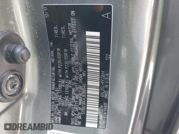 2018 Toyota Sienna XLE with VIN 5TDDZ3DC4JS189540, listed as a IAAI auction lot 42594973 with 103,374 mi miles and . Bid and sale history available at DreamBid. Image 9.