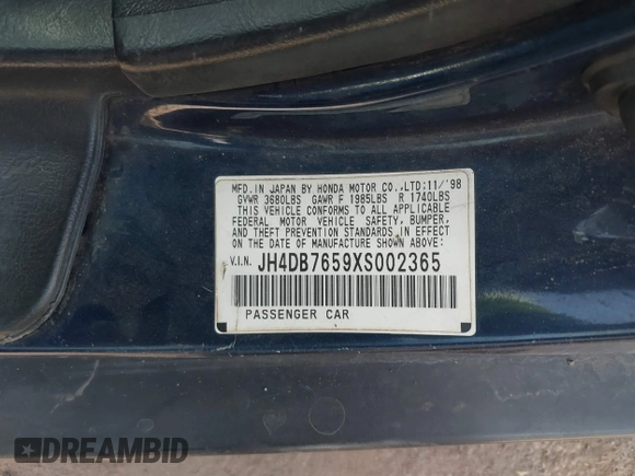 1999 Acura Integra LS z VIN JH4DB7659XS002365, wystawiony jako IAAI lot #42343805 z przebiegiem 122 081 mil mil oraz . Historia ofert i sprzedaży dostępna na DreamBid. Obrazek 9.