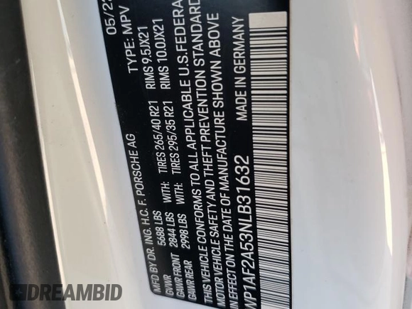 2022 Porsche Macan Turbo with VIN WP1AF2A53NLB31632, listed as a Copart auction lot 54890115 with 31,880 mi miles and Salvage title. Bid and sale history available at DreamBid. Image 14.