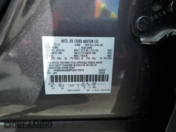 2023 Ford Police Interceptor Utility z VIN 1FM5K8AB9PGA17813, wystawiony jako Copart lot #58211995 z przebiegiem 2 753 mil mil oraz Szkoda całkowita • Salvage title. Historia ofert i sprzedaży dostępna na DreamBid. Obrazek 13.