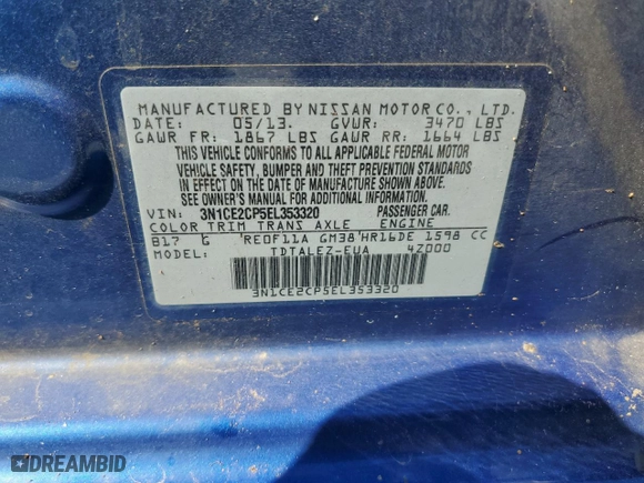 2014 Nissan Versa Note SV with VIN 3N1CE2CP5EL353320, listed as a Copart auction lot 76530134 with 0 mi miles and Salvage Title. Bid and sale history available at carsss.com. Image 13.