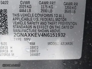2022 Chevrolet Equinox LT with VIN 2GNAXKEV4N6151932, listed as a IAAI auction lot 41814160 with 20,878 mi miles. Bid and sale history available at carsss.com. Image 9.