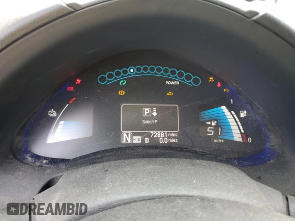 2013 Nissan LEAF SV with VIN 1N4AZ0CP1DC408729, listed as a Copart auction lot 57036265 with 72,881 mi miles and Salvage title. Bid and sale history available at DreamBid. Image 9.