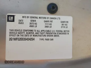 2003 Chevrolet Impala with VIN 2G1WF52E639434294, listed as a IAAI auction lot 41903249 with 167,947 mi miles and . Bid and sale history available at DreamBid. Image 9.