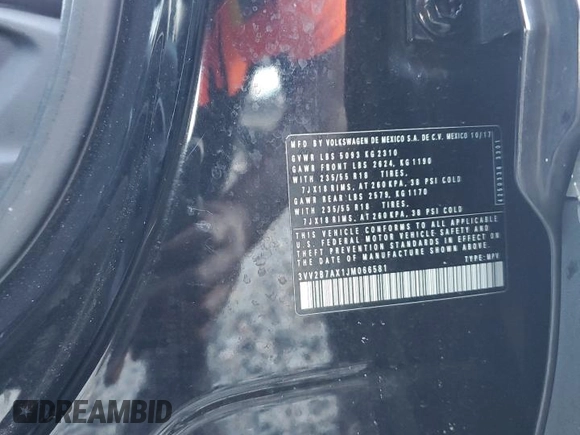 2018 Volkswagen Tiguan SEL с VIN 3VV2B7AX1JM066581, выставлен на аукционе Copart как лот 60535175 с пробегом 57 809 миль миль и Списание • Salvage title. История ставок и продаж доступна на DreamBid. Изображение 14.