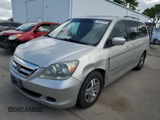 2005 Honda Odyssey EX-L z VIN 5FNRL38655B408107, wystawiony jako Copart lot #50918155 z przebiegiem 215 920 mil mil oraz Szkoda całkowita • Salvage title. Historia ofert i sprzedaży dostępna na DreamBid. Obrazek 1.