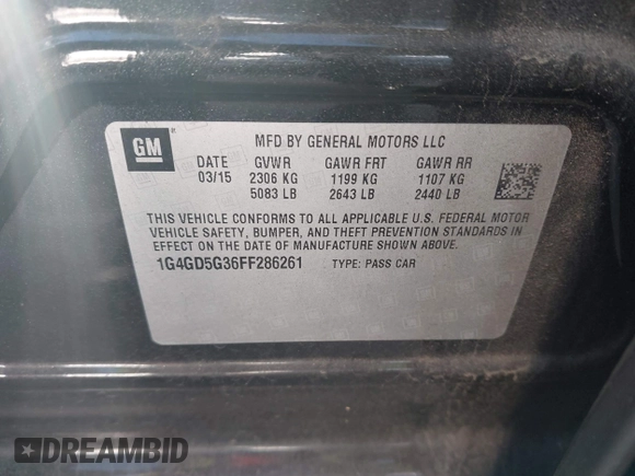 2015 Buick LaCrosse Premium I with VIN 1G4GD5G36FF286261, listed as a IAAI auction lot 42146571 with 162,478 mi miles. Bid and sale history available at carsss.com. Image 9.