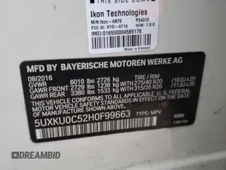 2017 BMW X6 sDrive35i z VIN 5UXKU0C52H0F99663, wystawiony jako Copart lot #89342225 z przebiegiem 71 491 mil mil oraz Szkoda całkowita • Salvage title. Historia ofert i sprzedaży dostępna na DreamBid. Obrazek 15.