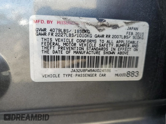 2010 Mitsubishi Lancer GTS with VIN JA32U8FW9AU024586, listed as a Copart auction lot 74710514 with 92,534 mi miles and Salvage Title. Bid and sale history available at DreamBid. Image 12.