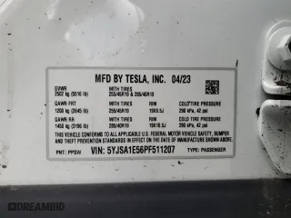 2023 Tesla Model S with VIN 5YJSA1E56PF511207, listed as a Copart auction lot 89173355 with 7,152 mi miles and Salvage Title. Bid and sale history available at carsss.com. Image 12.