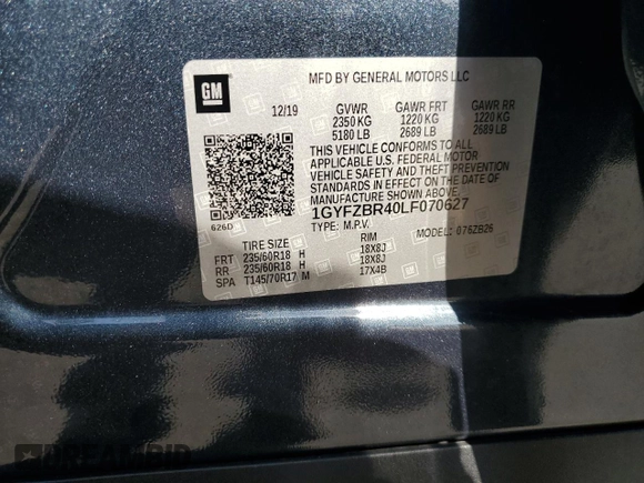 2020 Cadillac XT4 AWD Luxury z VIN 1GYFZBR40LF070627, wystawiony jako Copart lot #59258845 z przebiegiem 88 536 mil mil oraz Szkoda całkowita • Salvage title. Historia ofert i sprzedaży dostępna na DreamBid. Obrazek 13.