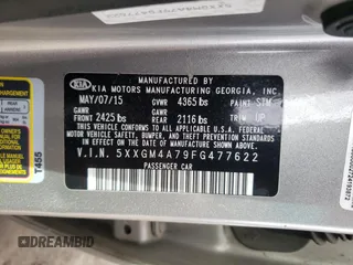 2015 Kia Optima LX with VIN 5XXGM4A79FG477622, listed as a Copart auction lot 44772515 with 201,923 mi miles and Salvage Title. Bid and sale history available at DreamBid. Image 12.