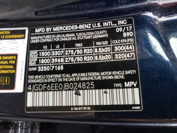 2018 Mercedes-Benz GLS with VIN 4JGDF6EE0JB024825, listed as a Copart auction lot 36441043 with 79,368 mi miles. Bid and sale history available at carsss.com. Image 13.