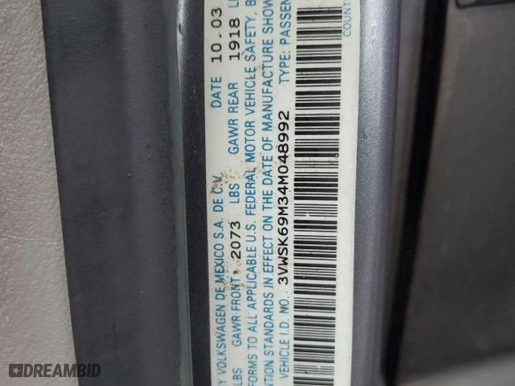 2004 Volkswagen Jetta Sedan GLS with VIN 3VWSK69M34M048992, listed as a Copart auction lot 81947524 with 171,028 mi miles and Salvage Title. Bid and sale history available at carsss.com. Image 14.