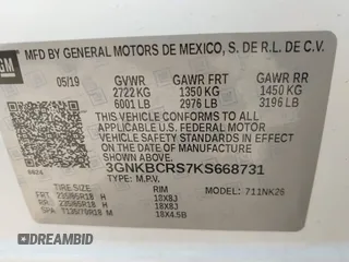 2019 Chevrolet Blazer z VIN 3GNKBCRS7KS668731, wystawiony jako IAAI lot #42266512 z przebiegiem 79 322 mil mil oraz . Historia ofert i sprzedaży dostępna na DreamBid. Obrazek 9.