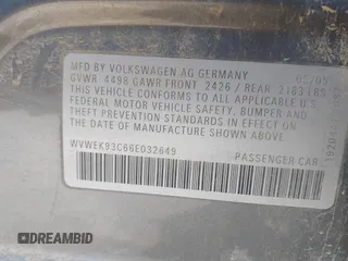 2006 Volkswagen Passat Lux z VIN WVWEK93C66E032649, wystawiony jako IAAI lot #42516172 z przebiegiem 215 070 mil mil oraz . Historia ofert i sprzedaży dostępna na DreamBid. Obrazek 9.