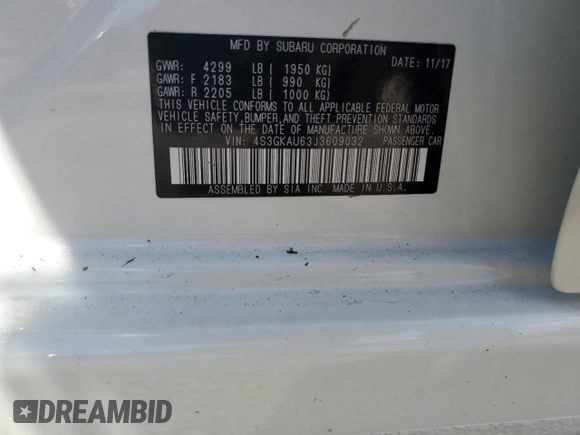 2018 Subaru Impreza Limited with VIN 4S3GKAU63J3609032, listed as a Copart auction lot 73752434 with Not provided miles and Non repairable. Bid and sale history available at DreamBid. Image 13.