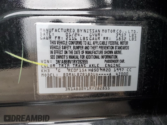 2024 Nissan Sentra S z VIN 3N1AB8BV1RY282855, wystawiony jako Copart lot #43972635 z przebiegiem 19 728 mil mil oraz Szkoda całkowita • Salvage title. Historia ofert i sprzedaży dostępna na DreamBid. Obrazek 12.