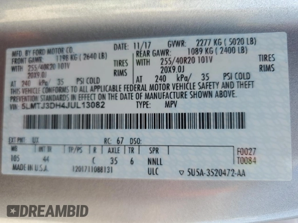2018 Lincoln MKC Reserve with VIN 5LMTJ3DH4JUL13082, listed as a Copart auction lot 75047644 with 64,135 mi miles and Salvage Title. Bid and sale history available at DreamBid. Image 13.