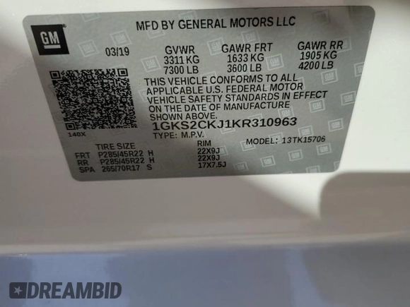 2019 GMC Yukon Denali with VIN 1GKS2CKJ1KR310963, listed as a Copart auction lot 75862254 with 102,602 mi miles and Salvage Title. Bid and sale history available at carsss.com. Image 15.