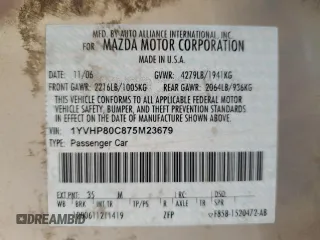 2007 Mazda 6 i Sport VE with VIN 1YVHP80C875M23679, listed as a Copart auction lot 54452305 with 127,216 mi miles and Clean Title. Bid and sale history available at carsss.com. Image 12.