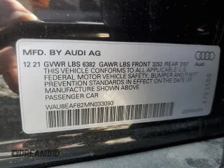 2021 Audi A8 with VIN WAU8EAF82MN033093, listed as a Copart auction lot 67244024 with 37,376 mi miles and Salvage Title. Bid and sale history available at carsss.com. Image 12.