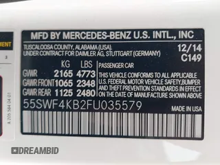 2015 Mercedes-Benz C-Class C 300 Luxury with VIN 55SWF4KB2FU035579, listed as a IAAI auction lot 42034880 with 191,819 mi miles. Bid and sale history available at carsss.com. Image 9.