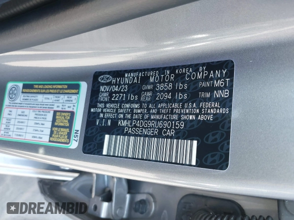 2024 Hyundai Elantra Limited with VIN KMHLP4DG9RU690159, listed as a IAAI auction lot 41829861 with 4,276 mi miles and . Bid and sale history available at DreamBid. Image 9.