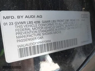 2023 Audi A3 Premium with VIN WAUAUDGY1PA070894, listed as a IAAI auction lot 42045730 with 52,397 mi miles. Bid and sale history available at carsss.com. Image 9.