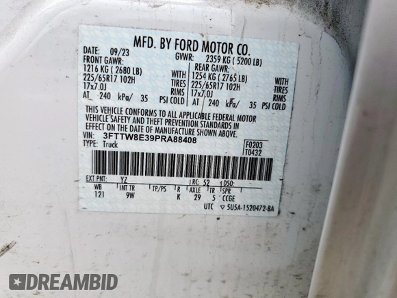 2023 Ford Maverick XL with VIN 3FTTW8E39PRA88408, listed as a Copart auction lot 51539795 with 27,416 mi miles and Salvage Title. Bid and sale history available at DreamBid. Image 12.