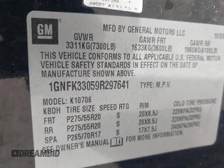 2009 Chevrolet Tahoe LTZ z VIN 1GNFK33059R297641, wystawiony jako IAAI lot #42099230 z przebiegiem 226 402 mil mil oraz . Historia ofert i sprzedaży dostępna na DreamBid. Obrazek 9.