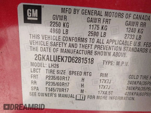2013 GMC Terrain SLT with VIN 2GKALUEK7D6281518, listed as a IAAI auction lot 40504900 with 159,680 mi miles and . Bid and sale history available at carsss.com. Image 9.