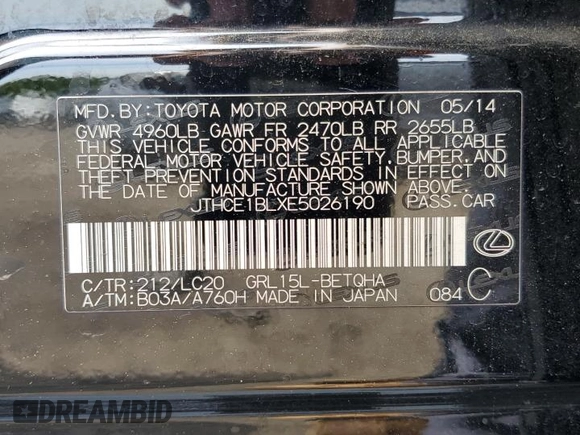 2014 Lexus GS 350 z VIN JTHCE1BLXE5026190, wystawiony jako Copart lot #58051645 z przebiegiem 104 673 mil mil oraz Szkoda całkowita • Salvage title. Historia ofert i sprzedaży dostępna na DreamBid. Obrazek 13.